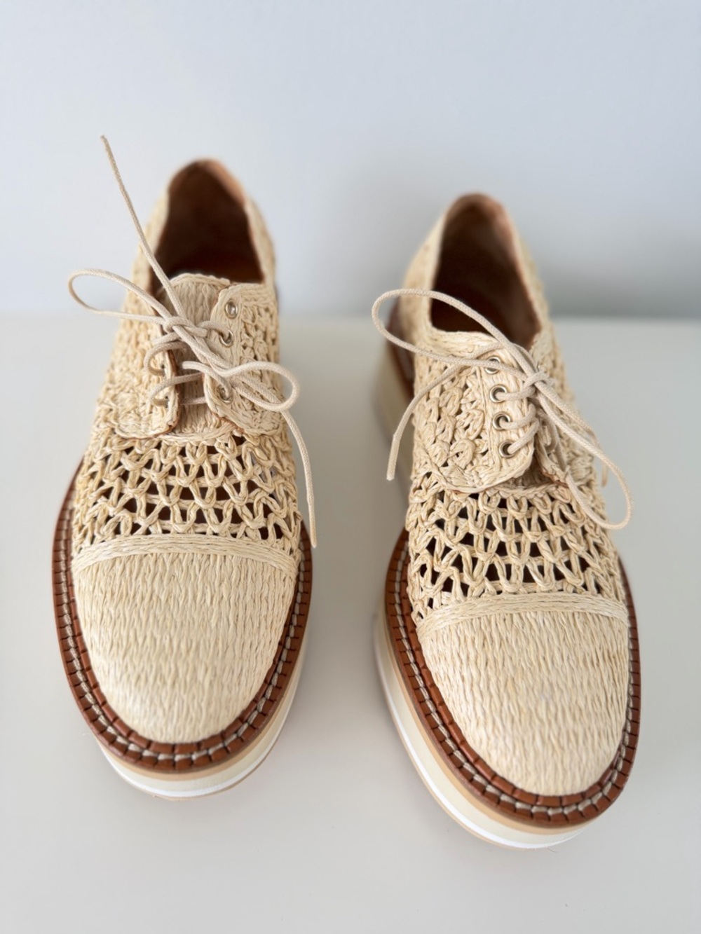 Clergerie Borril Raffia Platform Oxfords Cream Lace-Up EU 36.5 US 6 - 6.5 - Picture 6 of 14